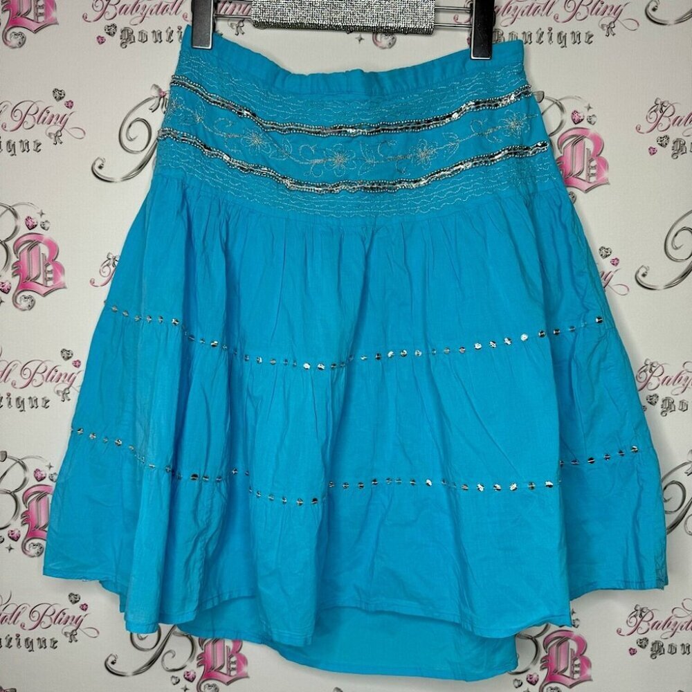Peppermint bay skirt blue sequins floral embroidery ruffle, frilly bohemian